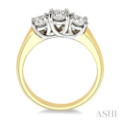 1 Ctw Three Stone Round Cut Diamond Ring in 14K Yellow and White Gold
