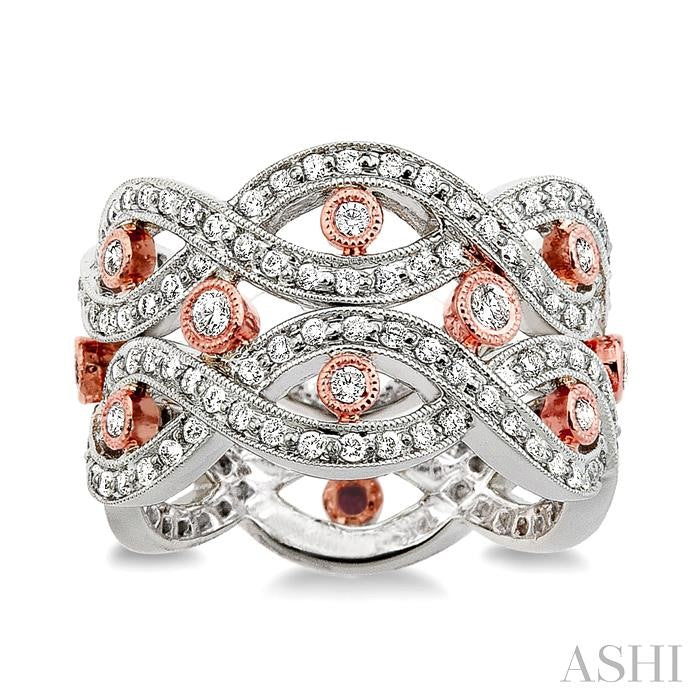 1 1/6 Ctw Round Cut Diamond Wedding Band in 14K White and Rose Gold