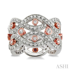 1 1/6 Ctw Round Cut Diamond Wedding Band in 14K White and Rose Gold