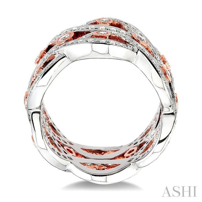 1 1/6 Ctw Round Cut Diamond Wedding Band in 14K White and Rose Gold