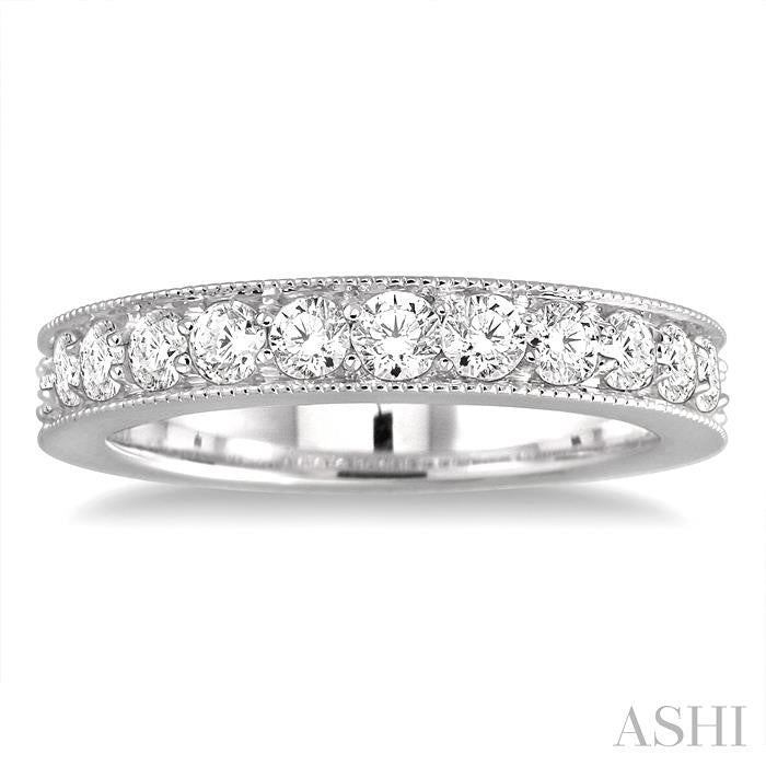 1 Ctw Round Cut Diamond Wedding Band in 14K White Gold