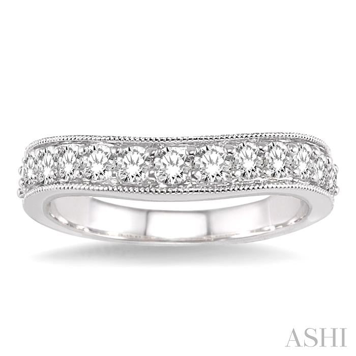 1 Ctw Round Cut Diamond 'V' Shape Band in 14K White Gold