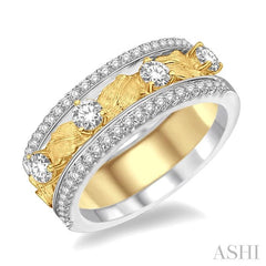 3/4 ctw Round Cut Diamond Band in 14K White and Yellow Gold