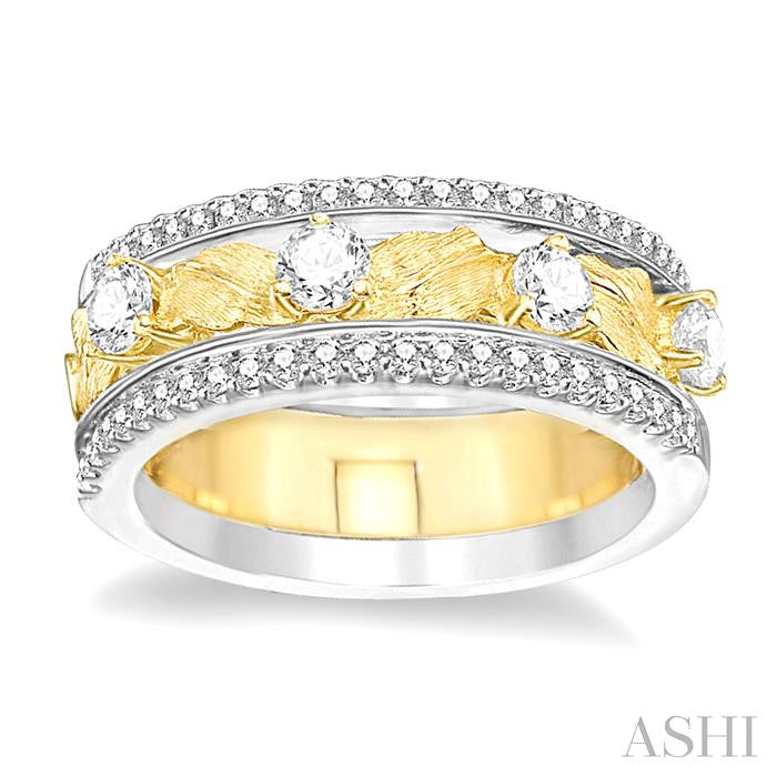 3/4 ctw Round Cut Diamond Band in 14K White and Yellow Gold