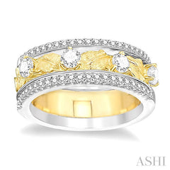 3/4 ctw Round Cut Diamond Band in 14K White and Yellow Gold