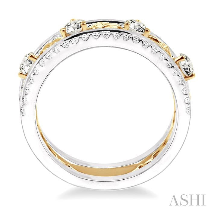 3/4 ctw Round Cut Diamond Band in 14K White and Yellow Gold