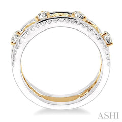 3/4 Ctw Round Cut Diamond Band in 14K White and Yellow Gold