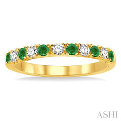 2.2 MM Round Cut Emerald and 1/5 ctw Round Cut Diamond Precious Band in 14K Yellow Gold
