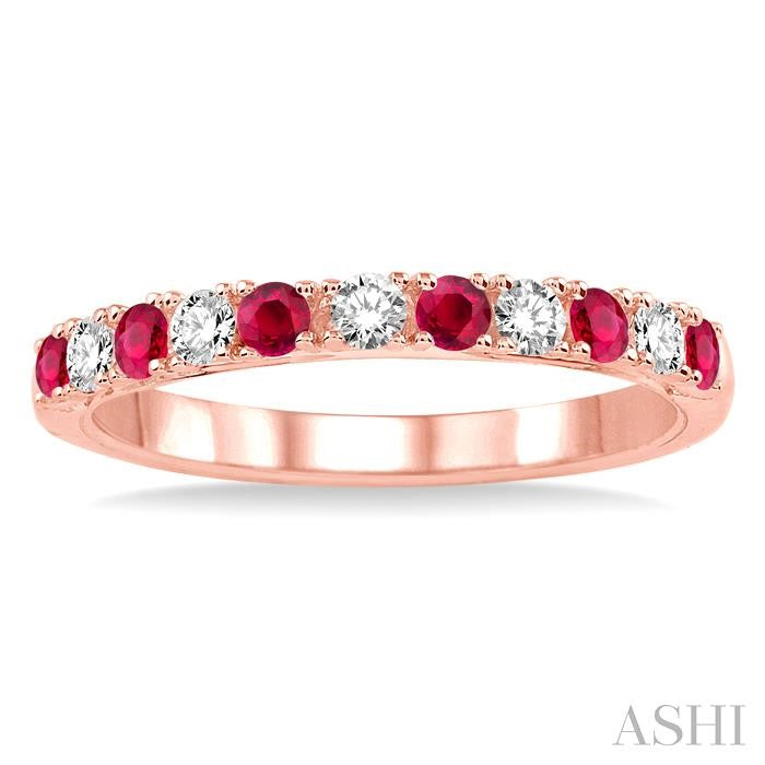 2.2 MM Round Cut Ruby and 1/5 Ctw Round Cut Diamond Precious Band in 14K Rose Gold