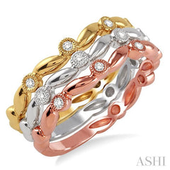 1/6 Ctw Round Cut Diamond Stackable Band Set in 14K White, Yellow and Rose Gold