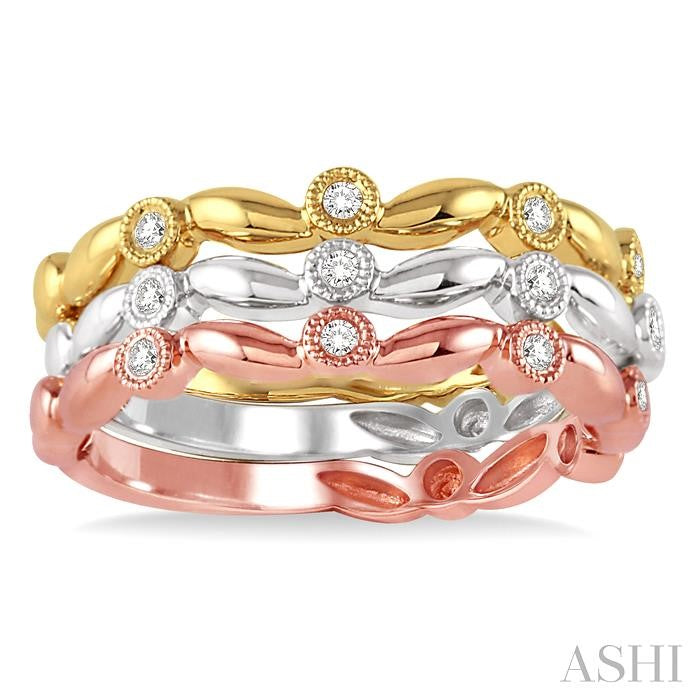 1/6 ctw Round Cut Diamond Stackable Band Set in 14K White, Rose and Yellow Gold