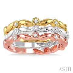 1/6 ctw Round Cut Diamond Stackable Band Set in 14K White, Rose and Yellow Gold
