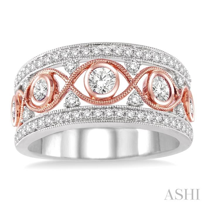 3/4 Ctw Round Cut Diamond Fashion Band in 14K White and Rose Gold