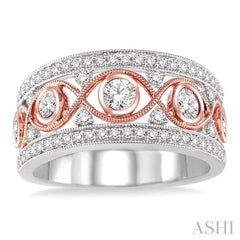 3/4 Ctw Round Cut Diamond Fashion Band in 14K White and Rose Gold
