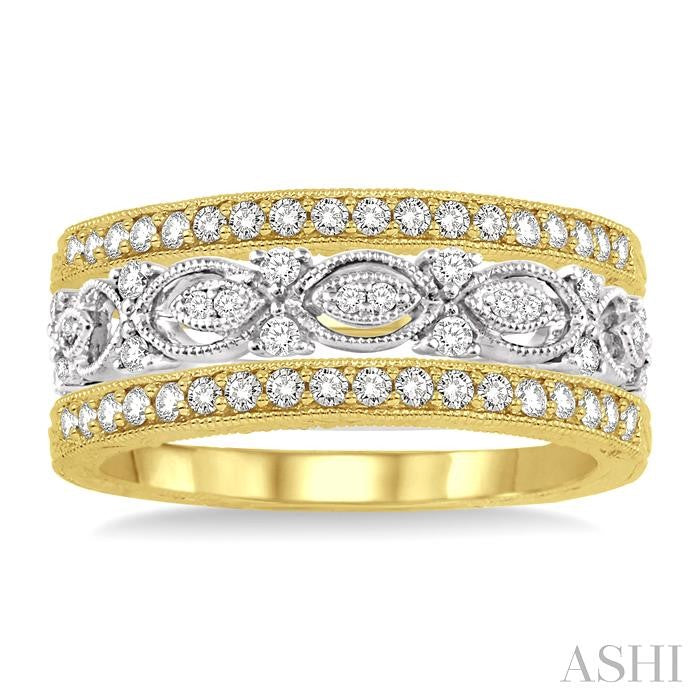 1/2 ctw Round Cut Diamond Triple Band Set in 14K White and Yellow Gold