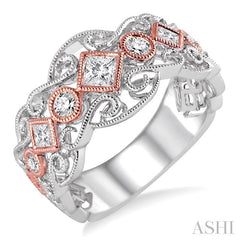 1/2 Ctw Round and Princess Cut Diamond Fashion Band in 14K White and Rose Gold