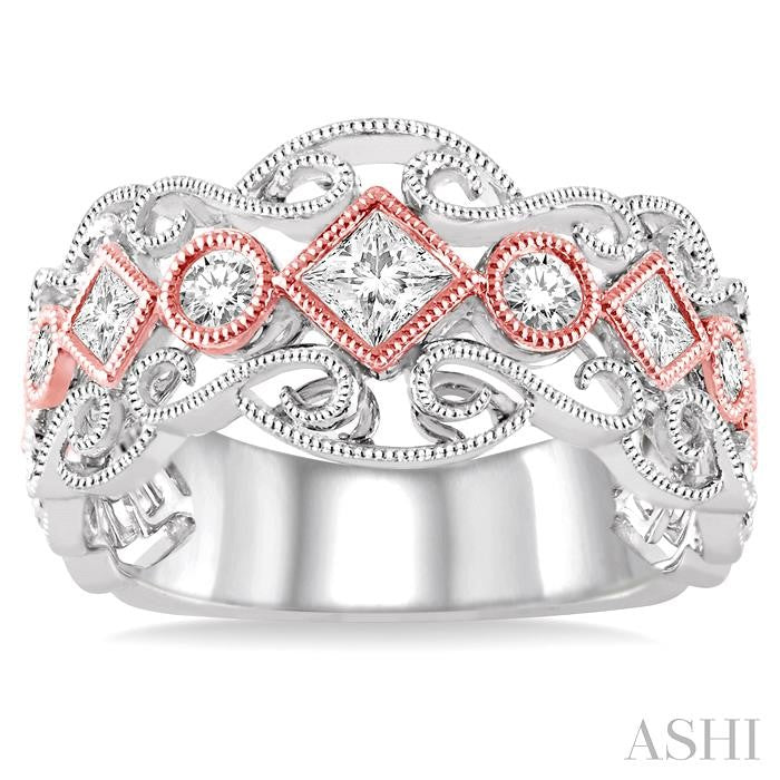1/2 Ctw Round and Princess Cut Diamond Fashion Band in 14K White and Rose Gold