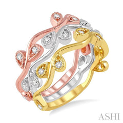 1/3 ctw Pear Shape Round Cut Diamond Triple Band Set in 14K Tri Color Gold