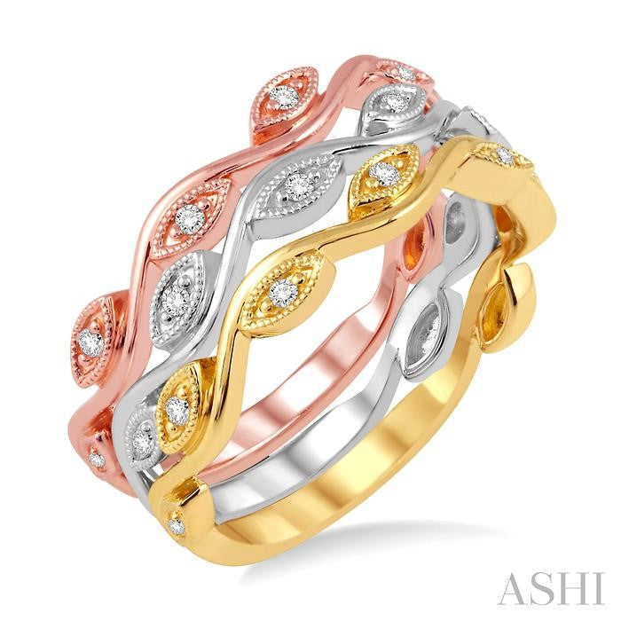 1/6 ctw Marquise Shape Round Cut Diamond Triple Band Set in 14K Tri Color Gold