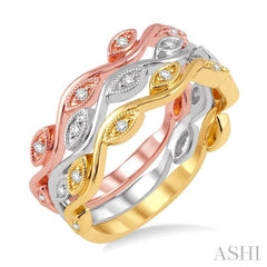 1/6 ctw Marquise Shape Round Cut Diamond Triple Band Set in 14K Tri Color Gold