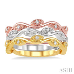 1/6 ctw Marquise Shape Round Cut Diamond Triple Band Set in 14K Tri Color Gold