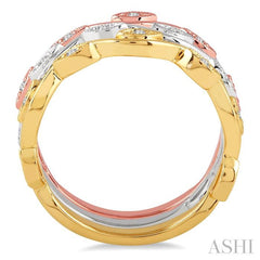 1/6 ctw Marquise Shape Round Cut Diamond Triple Band Set in 14K Tri Color Gold