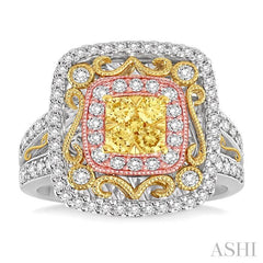 3/4 Ctw Round Cut Diamond Ring in 14K Tri Color Gold