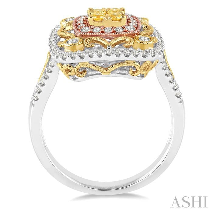 3/4 Ctw Round Cut Diamond Ring in 14K Tri Color Gold