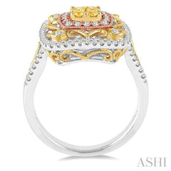 3/4 Ctw Round Cut Diamond Ring in 14K Tri Color Gold