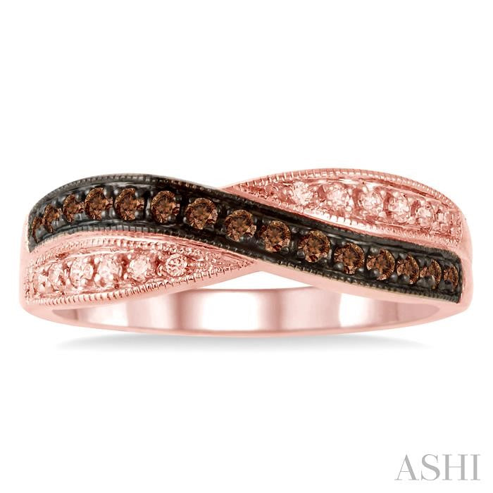 1/4 Ctw Round Cut White and Champagne Brown Diamond Ring in 10K Rose Gold