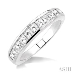1 Ctw Princess Cut Diamond Wedding Band in 14K White Gold
