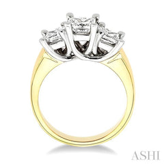 1 1/2 Ctw 3 Stone Princess Cut Diamond Ring in 14K Yellow and White Gold