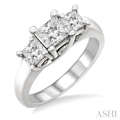 2 Ctw 3 Stone Princess Cut Diamond Ring in 14K White Gold