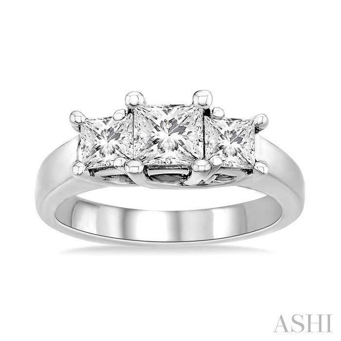 2 Ctw 3 Stone Princess Cut Diamond Ring in 14K White Gold