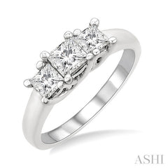 1 Ctw Three Stone Princess Cut Diamond Ring in 14K White Gold
