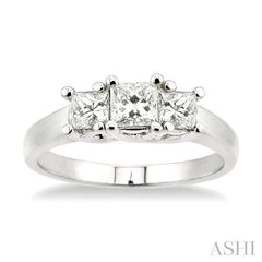 1 Ctw Three Stone Princess Cut Diamond Ring in 14K White Gold