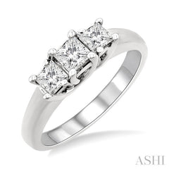 3/4 Ctw Three Stone Princess Cut Diamond Ring in 14K White Gold