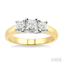 3/4 Ctw Three Stone Princess Cut Diamond Ring in 14K Yellow and White Gold