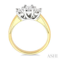 3/4 Ctw Three Stone Princess Cut Diamond Ring in 14K Yellow and White Gold