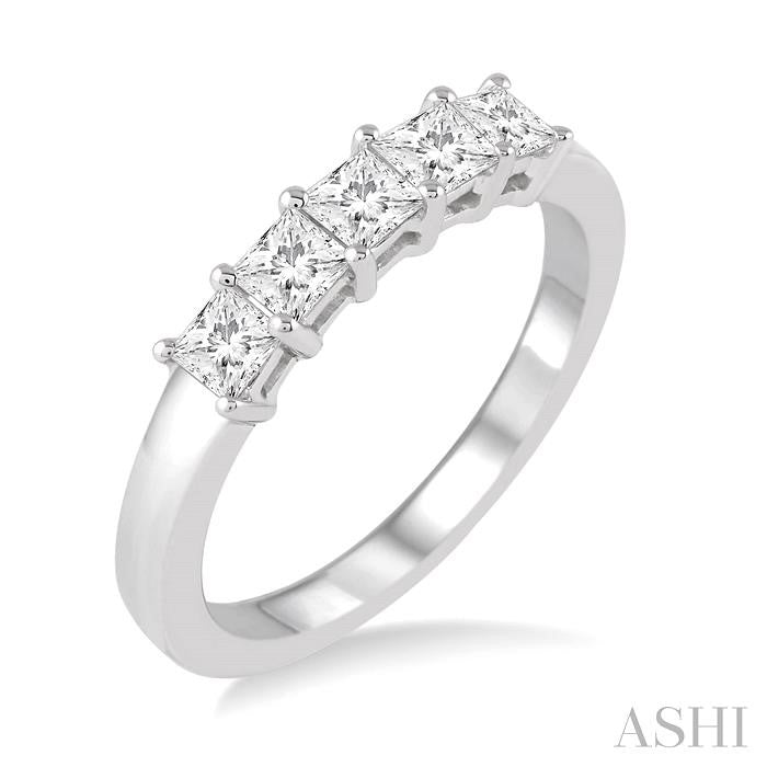 3/4 Ctw Princess Cut Diamond Wedding Band in 14K White Gold