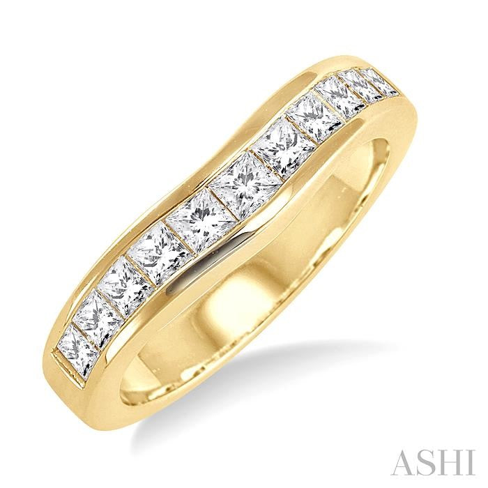 1 Ctw Princess Cut Diamond Matching Wedding Band in 14K Yellow Gold