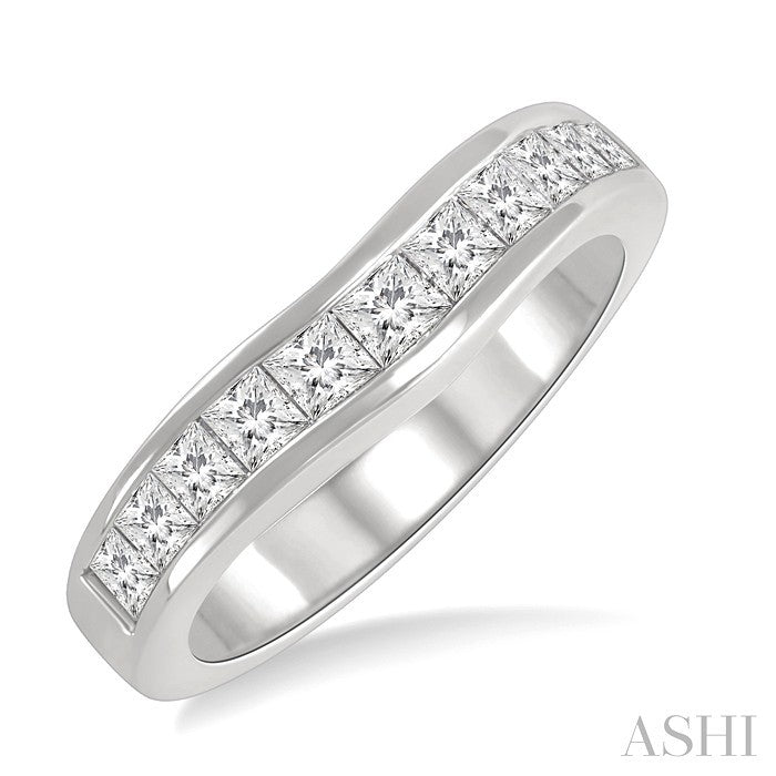 1 Ctw Princess Cut Diamond Matching Wedding Band in 14K White Gold