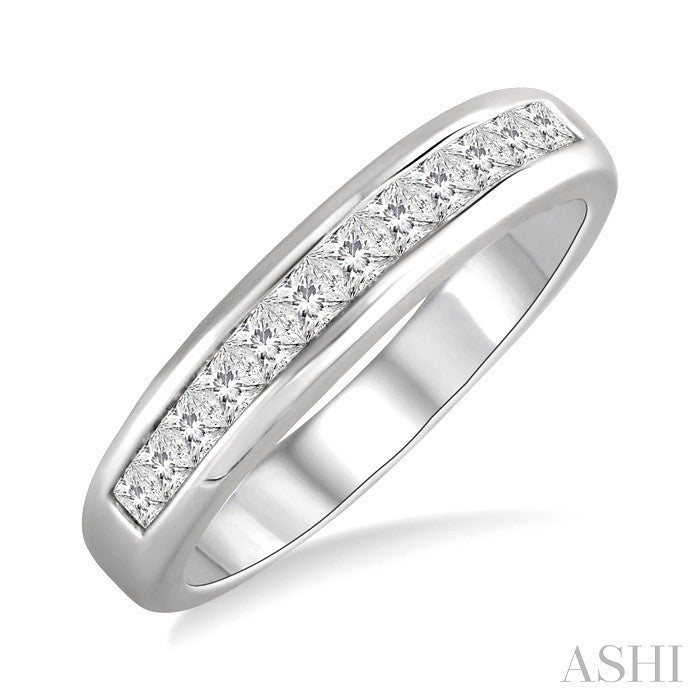 3/4 Ctw Princess Cut Diamond Wedding Band in 14K White Gold