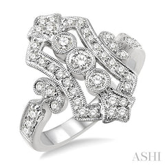3/4 Ctw Round Cut Antique Diamond Fashion Ring in 14K White Gold
