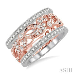 1/2 ctw Round Cut Diamond Triple Band Set in 14K White and Rose Gold
