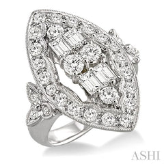 2 Ctw Baguette and Round Cut Traditional Diamond Ring in 18K White Gold