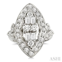 2 Ctw Baguette and Round Cut Traditional Diamond Ring in 18K White Gold