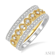 1/2 ctw Round Cut Diamond Triple Band Set in 14K white and yellow Gold