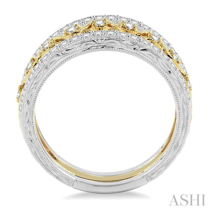 1/2 ctw Round Cut Diamond Triple Band Set in 14K white and yellow Gold