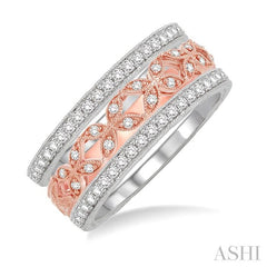 1/2 ctw Round Cut Diamond Triple Band Set in 14K White and Rose Gold